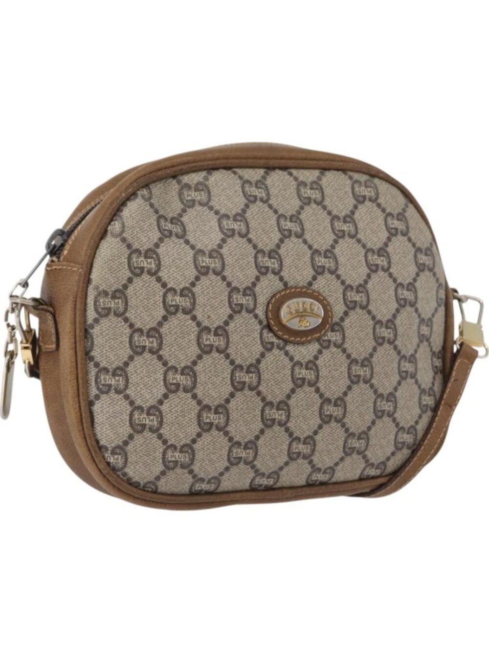 GUCCI GG Plus Supreme Shoulder Bag PVC Beige Gold